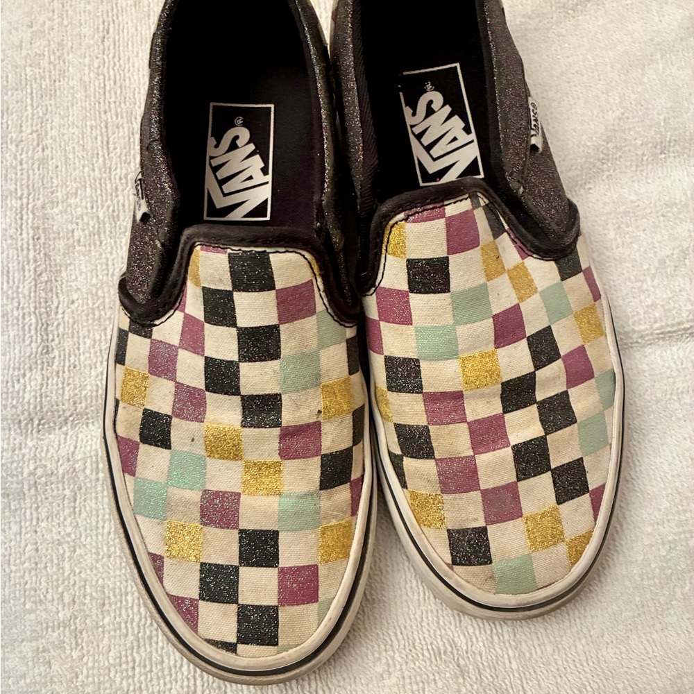 Vans Asher Glitter Checkerboard Slip-On shoes size 6
